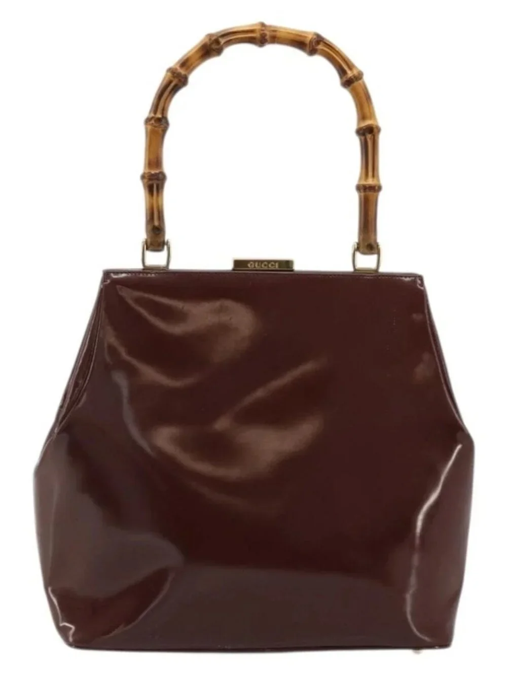 GUCCI Bamboo Hand Bag Patent leather Brown Gold 000 781 0295 Auth 175307